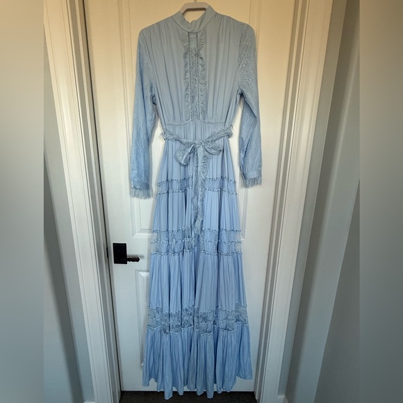 ALEEZA Paris Sapphire Maxi Dress Baby Blue Lace Trim Size L NWT - Picture 3 of 8